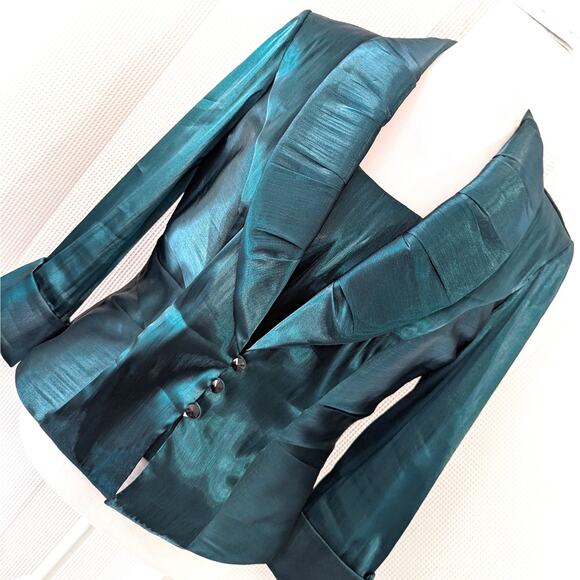 NWOT! J.R. NITES! EMERALD GREEN IRIDESCENT 2 PIECE JACKET & BLOUSE! SZ 10 - Picture 1 of 11